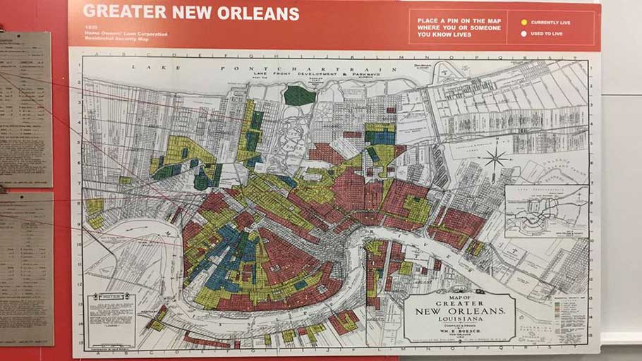 "Undesign the Redline," an exhibit the history of redlining and other discriminatory housing policies in New Orleans and nationwide, is on view at Tulane University's Albert and Tina Small Center for Collaborative Design through March 1, 2019.
