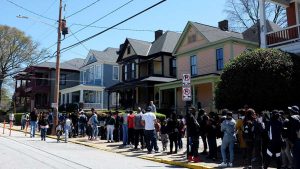 People line up to see the birth home of Martin Luther King. Jr. Nearly 1 million people a year visit this National Historic Site.