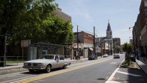 Big Bethel AME Church towers in the distance on Auburn Avenue. Image by Evey Wilson