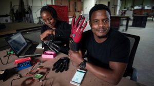 Roy Allela has developed a glove that translates sign language to speech via a bluetooth-enabled smartphone. Photograph: Brett Eloff/Royal Academy of Engineering