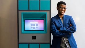 Neo Hutiri with his Pelebox smart locker, which is designed to cut down the amount of time that patients have to wait for their medication.