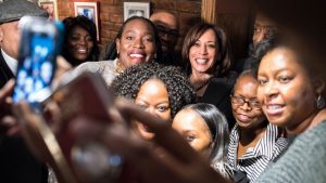 Senator Kamala Harris at Sylvia’s restaurant in Harlem on Thursday. Some Democratic presidential candidates, including Ms. Harris, have expressed support for overtly race-conscious legislation.