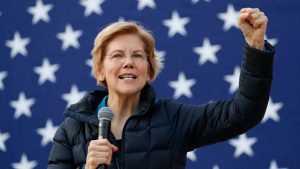 Sen. Elizabeth Warren (D-Mass.) speaks at a campaign event earlier this month in Las Vegas. Warren’s record of confronting corporate power has drawn comparisons to Sanders.