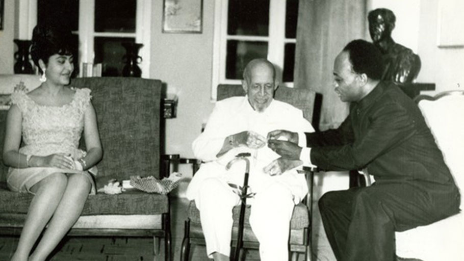 Kwame Nkrumah presenting W. E. B. Du Bois with gift on his 95th birthday, February 23, 1963 in Ghana