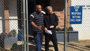 Albert Woodfox accompanied by his brother Michael Mable on his release from prison.