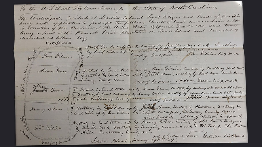 Land Claim for the Gabriel Capers Plantation from records of the Internal Revenue Service (Record Group 58), January 29, 1864.