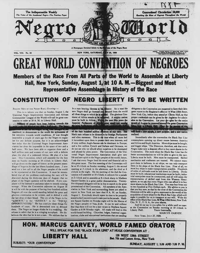 Cover of Negro World, 31 July 1920.