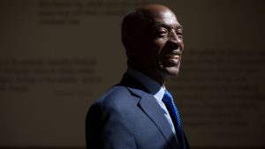 Charles J. Ogletree poses for a portrait following a celebratory symposium honoring the Harvard law professor at Wasserstein Hall on the Harvard Law School campus Oct. 2.