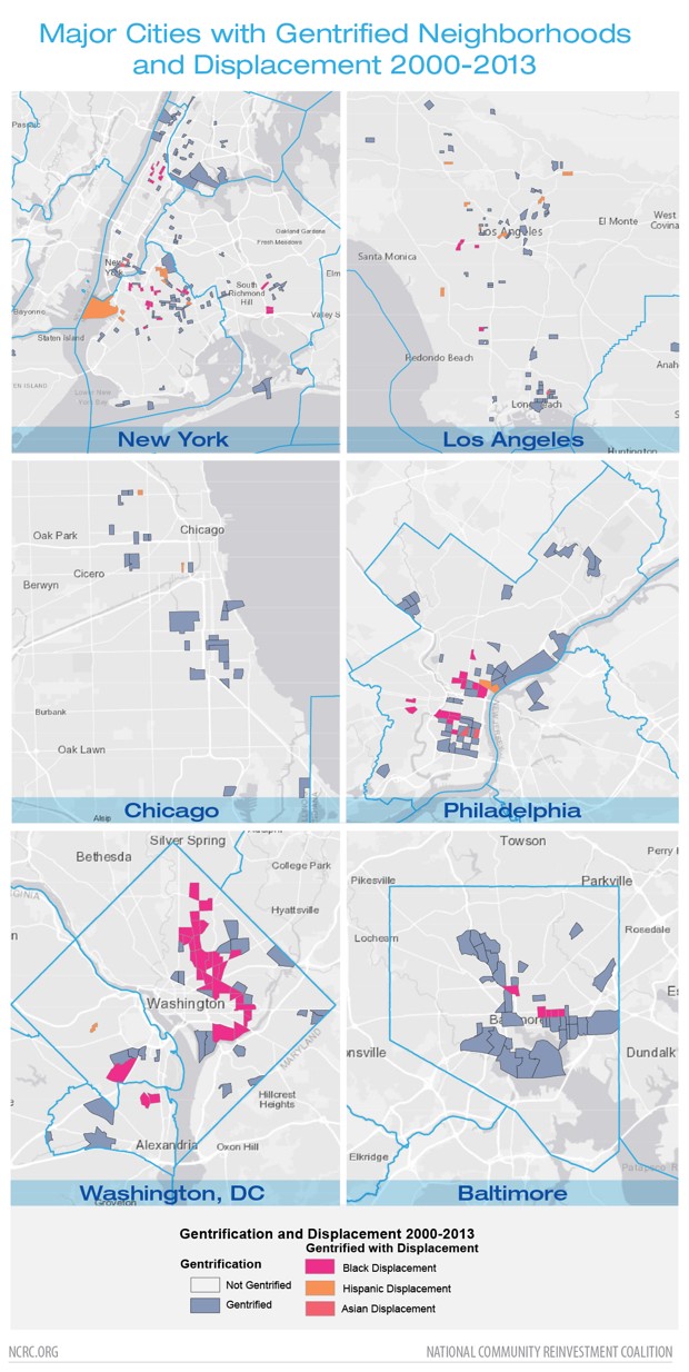 Major Cities with Gentrification Neighborhoods and Displacement