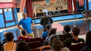 To help teens stay safe and engaged over the summer, Chicago Public Schools hired high school students to renovate aging CPS auditoriums. The teens pictured here renovated the auditorium at Harold Washington Elementary School in summer 2017.