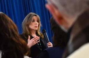 Marianne Williamson, a Democrat from Iowa and presidential candidate, tells campaign audiences how Germany has paid over $89 billion in reparations to Jewish victims of Nazi crimes, and how the U.S. government paid reparations to Japanese Americans interned during World War II.