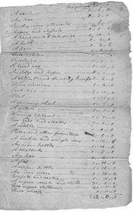 List of estate items with slaves at bottom of second page.