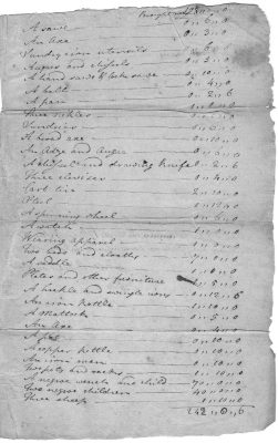 List of estate items with slaves at bottom of second page.