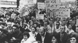 Almost 2,000 white people gathered at a 1970 protest in Charlotte, N.C. against a court-ordered desegregation busing plan.