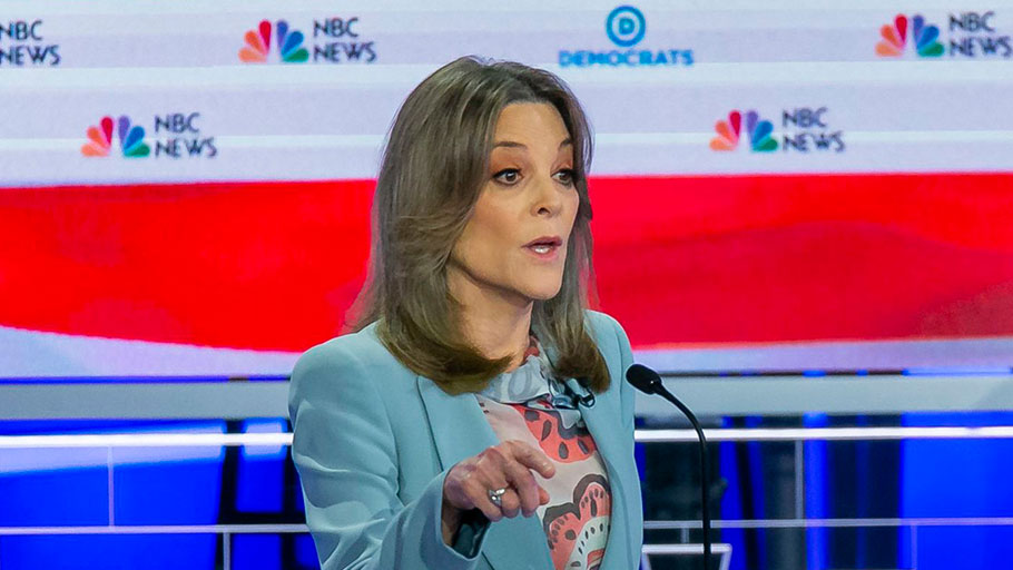 Democratic presidential candidate Marianne Williamson speaks during the second night of the first Democratic presidential debate on Thursday.