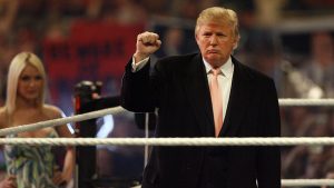 Donald Trump before his “Hair vs. Hair” bout with wrestling promoter Vince McMahon in WrestleMania 23, Detroit, Michigan, April 1, 2007