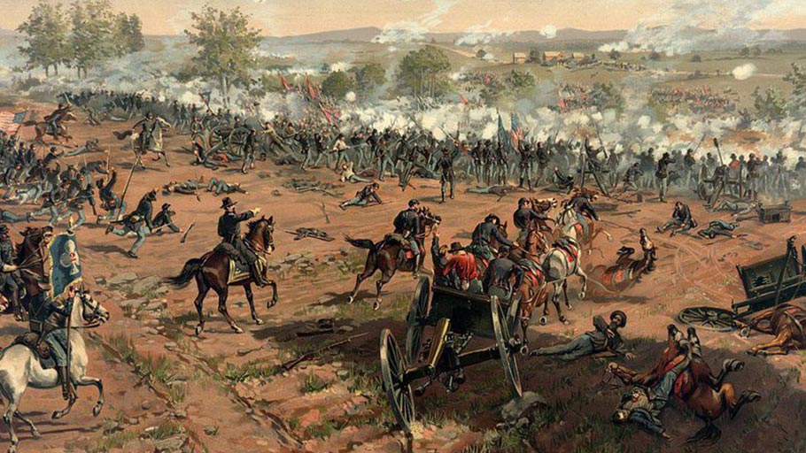 L. Prang & Co. print of the painting Hancock at Gettysburg by Thure de Thulstrup, showing Pickett's Charge.