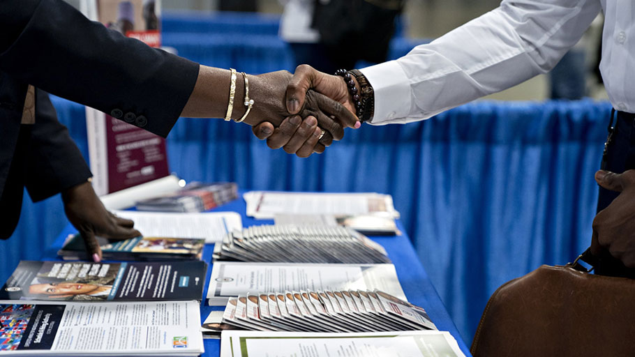 A job fair in Washington DC in August. In April 2019, when the overall unemployment rate was 3.6%, the white unemployment rate was 3.1% while the black unemployment rate was 6.7%.