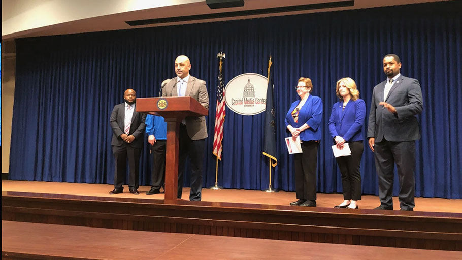 State Rep. Chris Rabb, D-Philadelphia, speaks at a Capitol news conference on House and Senate proposals to abolish the death penalty in Pennsylvani