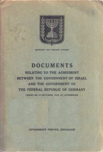 A booklet containing the full text of the reparations agreement, 1952