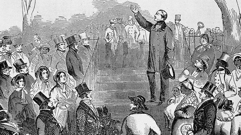 An antislavery meeting on Boston Common, Massachusetts, 1835.