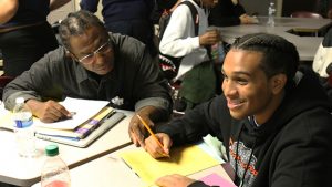 Students in an 11th-grade history class discuss the 1619 Project Oct. 24 at Manhattan’s Facing History School.