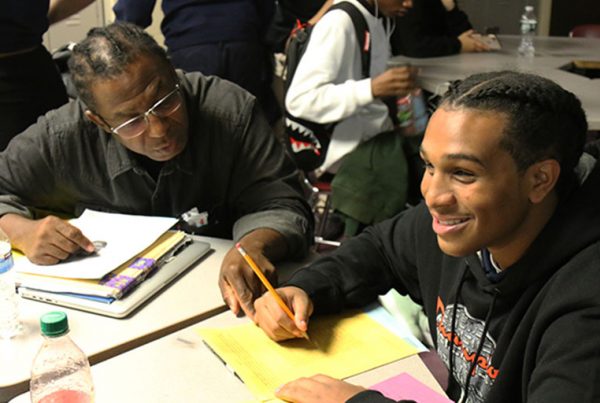 Students in an 11th-grade history class discuss the 1619 Project Oct. 24 at Manhattan’s Facing History School.