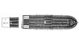 This diagram was produced in 1788 to illustrate how captives destined for the Americas were crammed into the hold of the slave ship Brookes. It shows 454 people, the maximum allowed by British law at the time.