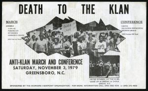 A WVO flyer announces the November 3, 1979 'Death to the Klan' march and conference to be held in Greensboro.