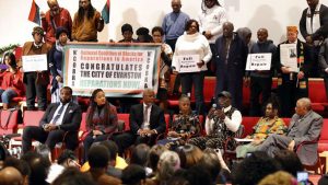 A community town hall meeting on reparations was held before a large crowd at the First Church of God in Evanston on Dec. 11, 2019.