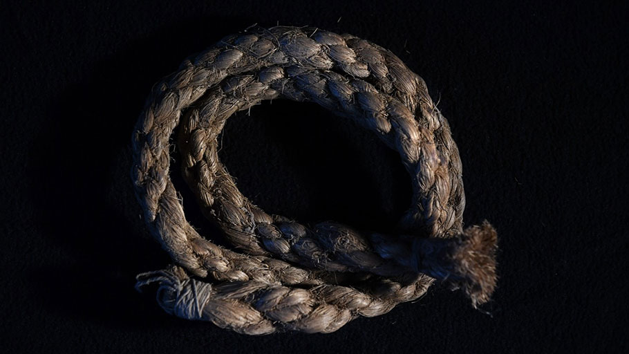 The rope that is believed to have bound the wrists of Raymond Byrd, who was lynched in Wytheville, Va., in 1926. 