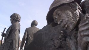 Slaves led to freedom by Harriet Tubman and others, as depicted in an Underground Railroad sculpture in Battle Creek,