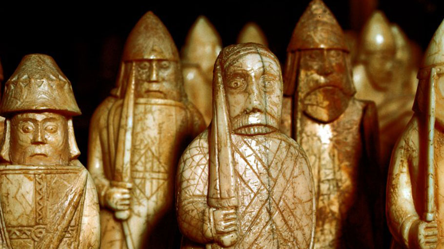 Norse chessmen, from a Viking hoard, Isle of Lewis, Scotland.