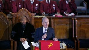 Michael Bloomberg speaks at the Vernon Chapel American Methodist Episcopal Church in Tulsa, Okla.