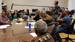 Documentary crew at work during Evanston's City Council Reparations Subcommittee meeting.