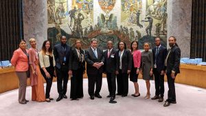 Dr. Ralph E. Gonsalves, Sir Louis Straker and staff at the Mission to the United Nations.