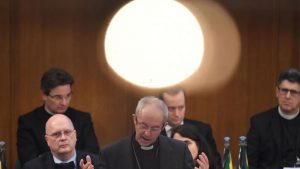 The Archbishop of Canterbury, the Most Reverend Justin Welby, addresses the General Synod at Church House in London.