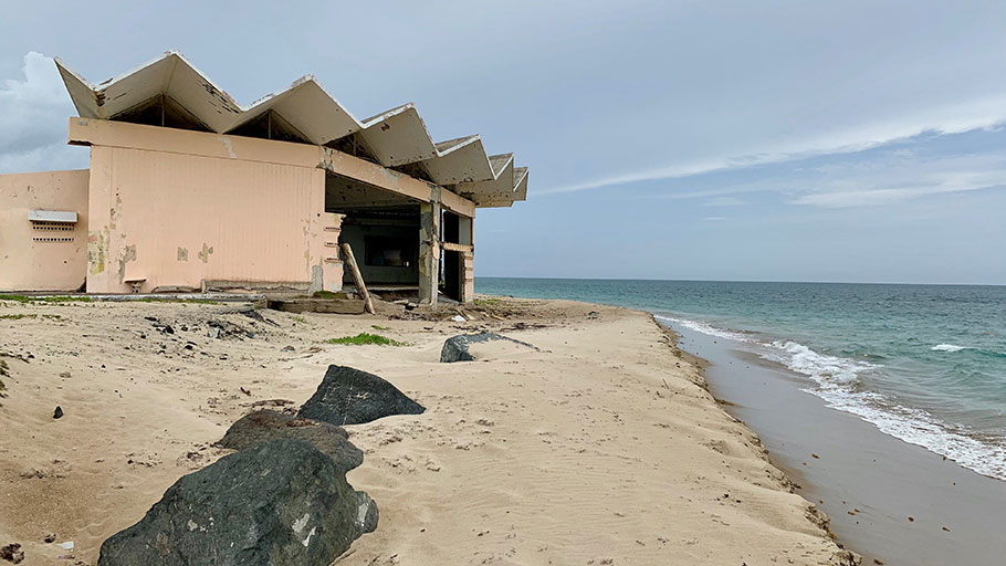 A community center that was destroyed by the coastal erosion in Loíza, Puerto Rico, in June 2019.