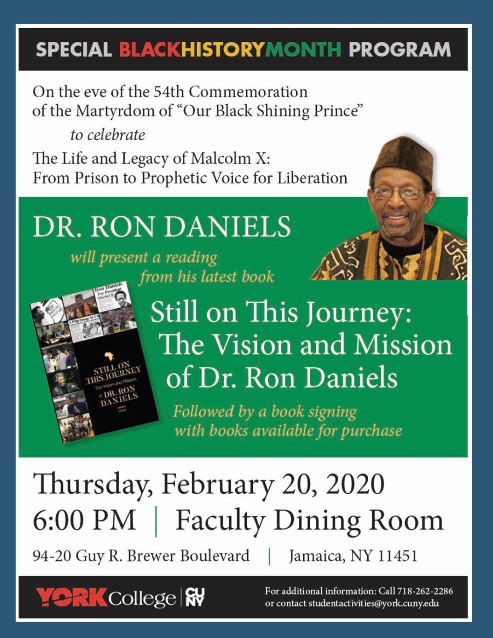 Dr. Ron Daniels stops by York College for a book signing and conversation about Reparations, Gentrification, Pan-Africanism and and 2020 The Year of Marcus Garvey.