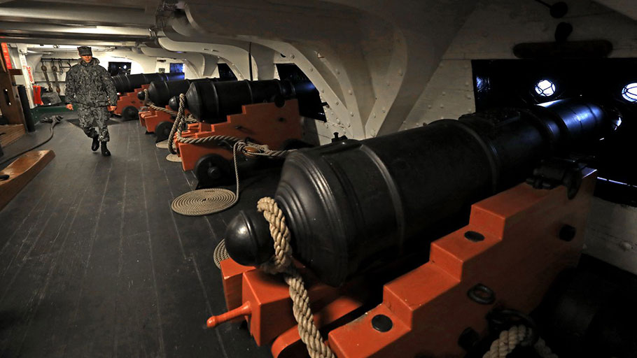 USS Constitution. Cannons below decks.