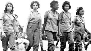 Five female literacy volunteers return to Havana at the end of the literacy campaign in December 1961.