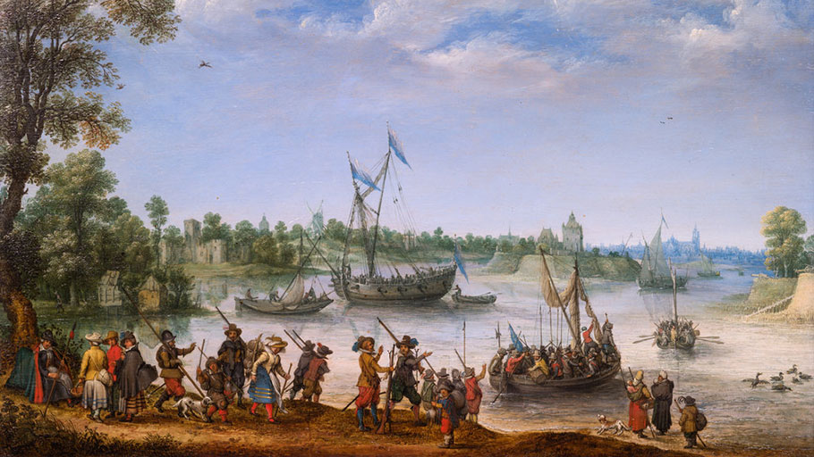 “Departure of the Pilgrim Fathers From Delfshaven” (1620) by Adam Willaerts from the Rose-Marie and Eijk de Mol van Otterloo collection. 