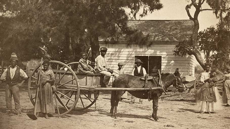 A group of African American slaves at the Cassina Point plantation of James Hopkinson on Edisto Island, South Carolina, 1862