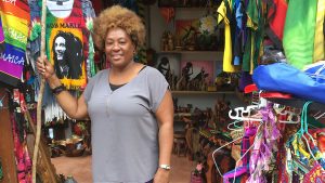 Verona Addison, 54, at her shop, Tucker Save-a-Dollar Craft and Gift Shop, in Ocho Rios.