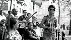 Lorraine Hansberry at an NAACP rally in New York City, 1959.