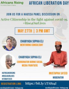 A discussion in Haussa about the Africans Rising May 25 mobilization theme "Active Citizenship in the Fight Against COVID-19."