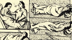 Panel from the Florentine Cortex depicting smallpox outbreaks in the Americas during the 16th century.