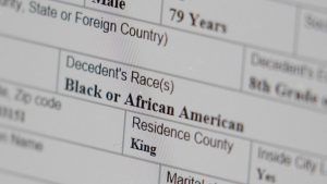 Details of the death certificate for a black man who died of the coronavirus in April.