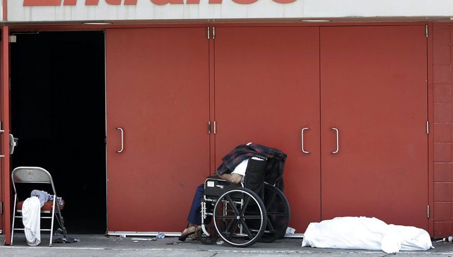 The body of Ethel Freeman, in the wheelchair, was found outside the convention center in New Orleans after Hurricane Katrina.