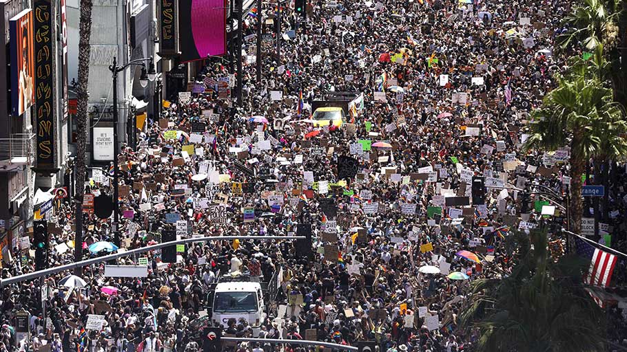 An anti-racist protest in Los Angeles on June 14, 2020. Rarely has the US seen massive, sustained, nationwide protests. 